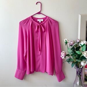 CeCe Pleated Tie-Neck Blouse